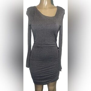 H&M Gray Long Sleeve Asymmetrical Ruched Bodycon Dress Women’s Small